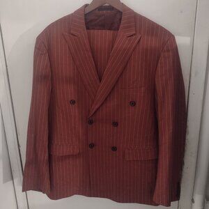 YND Slim Fit Double-Breasted Pinstripe Suit, Red 3XL, ALTERED CUFFS & LEGS
